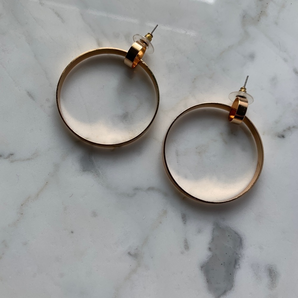 Gold Colored Circle Drop Earrings - Picture 2 of 4